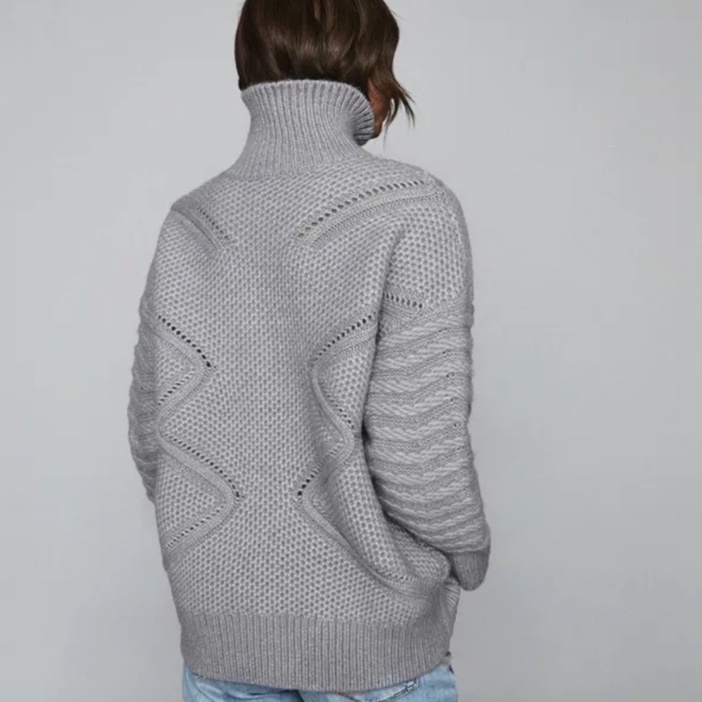 Reiss Myla Oversize Modern Cable Knit Wool Cashmere Gray Jumper Sweater Women XS - Picture 2 of 9